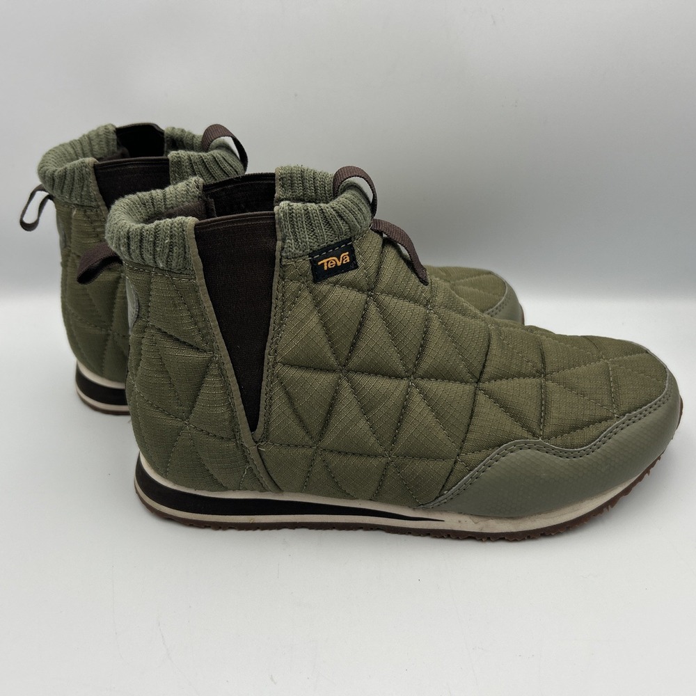Teva ReEmber Quilted Slip Bootie Ankle Womens 8 Boots Olive Green Gorpcore Vegan